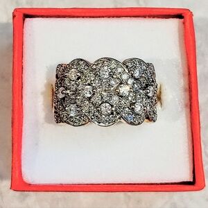 14K GOLD & WHITE GOLD 2-TONED 1.3ct NATURAL DIAMOND CLUSTERED WAVE RING SIZE 9